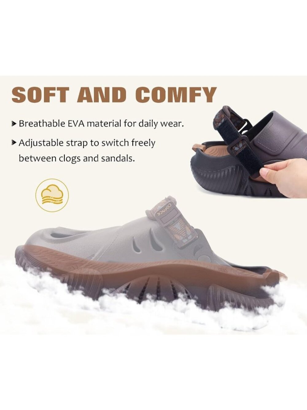 Men's Brown Khaki Recovery Clogs Comfortable Orthopedic Mules Thick Sandal Shoes - Picture 5 of 6
